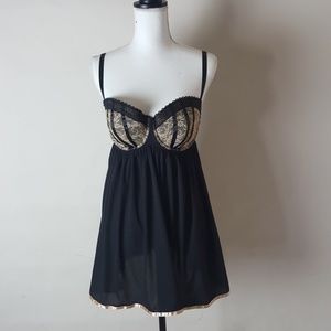 Cacique Nude Black Sheer Lace Babydoll